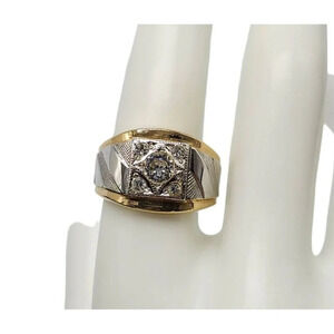 Uncas 18k Gold Plated Two-Tone Textured Clear Rhinestone Zircon Ring Size 9